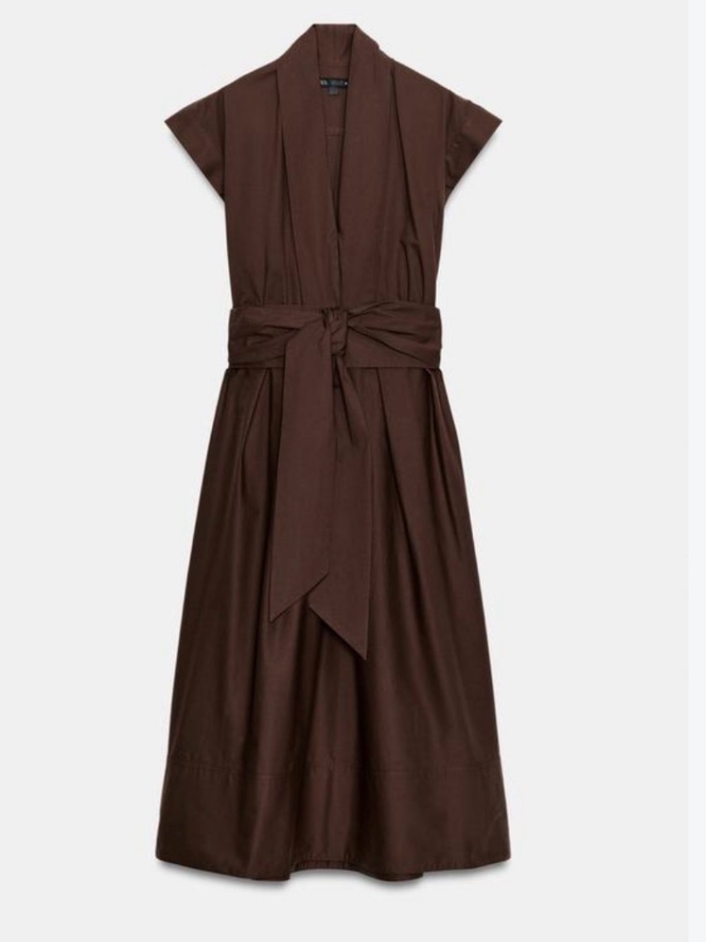 Zara Brown Wrap Belt Cap-Sleeve Dress - Women NWT